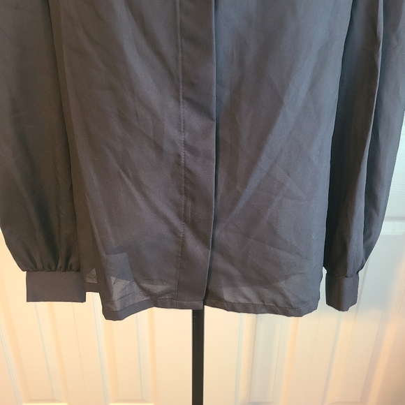 VTG NWT JCP Alicia Black Polyester Faux Bow Semi Sheer Hidden Button Blouse - Picture 4 of 13